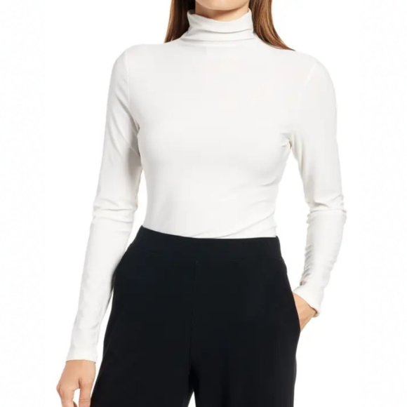 NEW Nordstrom Off White Mock Neck Layering Long Sleeve Top Size Small Minimalist - Picture 1 of 8